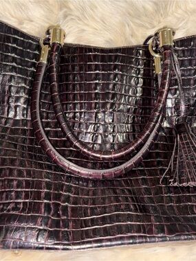 Brahmin Croc-Embossed Top-Handle Tote in Deep Plum